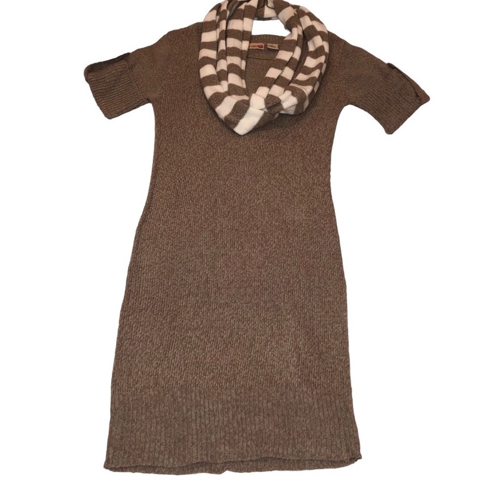 Body Central Short Sleeve Soft Tan Sweater Dress and Scarf Set Junior's M NWOT